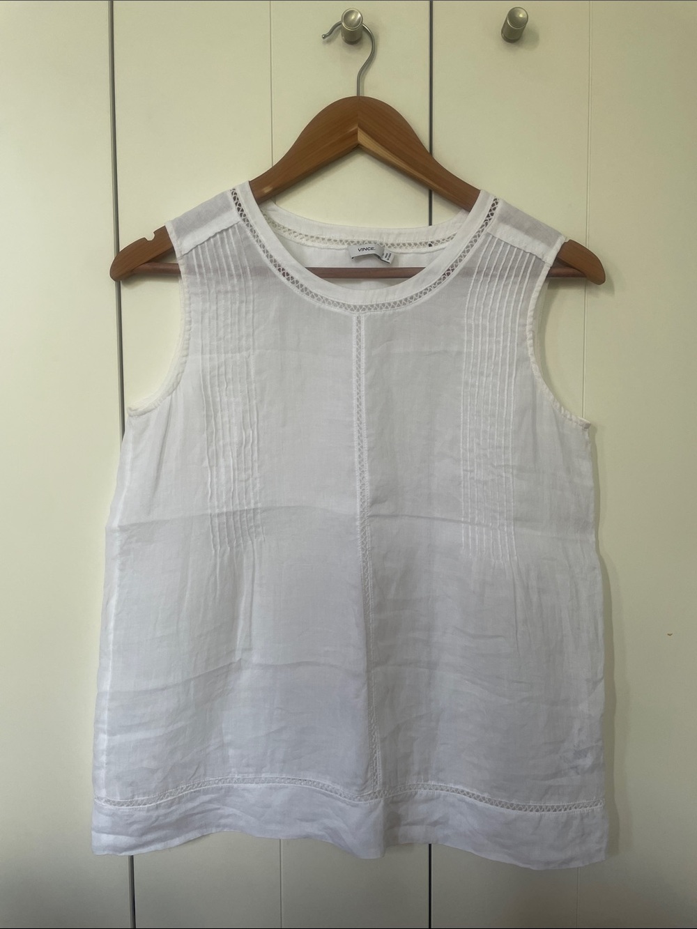 Vince White Sleeveless Pintuck Shell Top